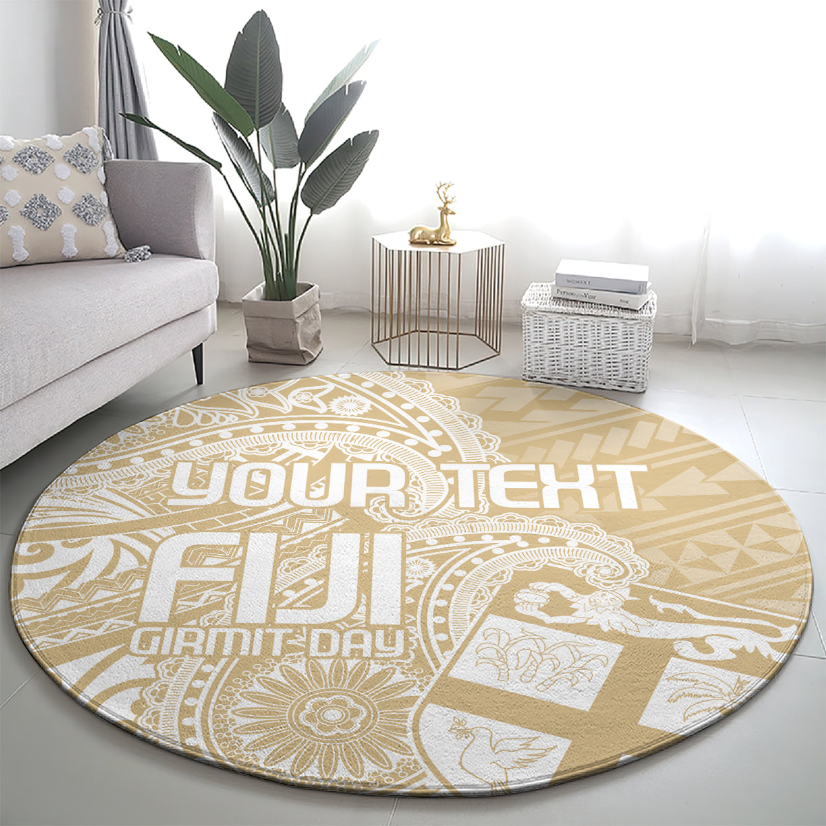 Custom Indo Fijians Round Carpet Fiji ke Hindustani Polyneisan Paisley Beige Style