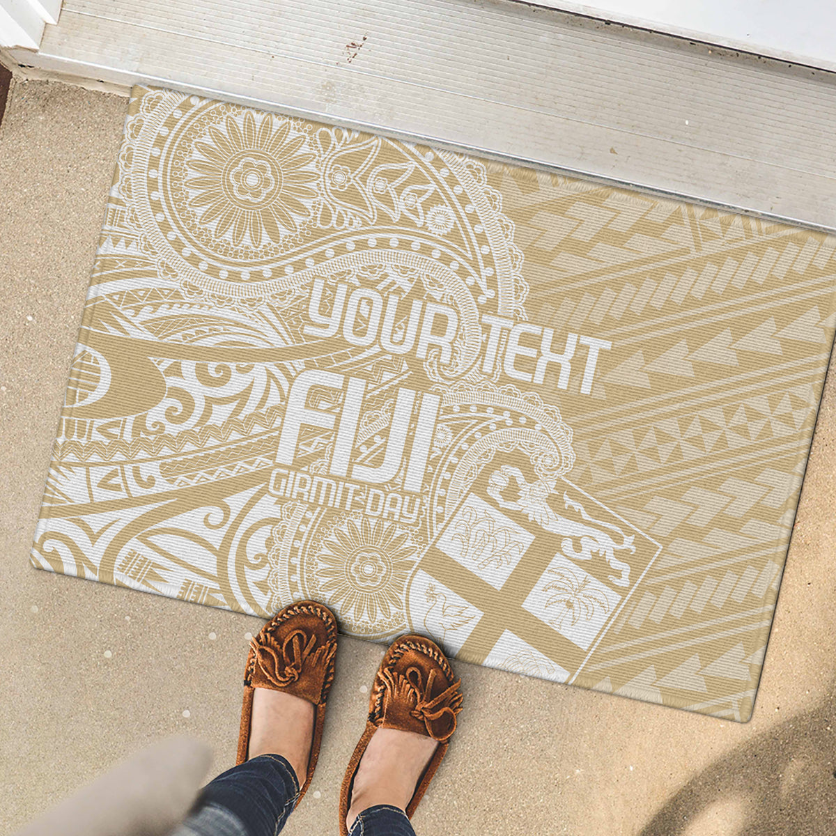 Custom Indo Fijians Rubber Doormat Fiji ke Hindustani Polyneisan Paisley Beige Style