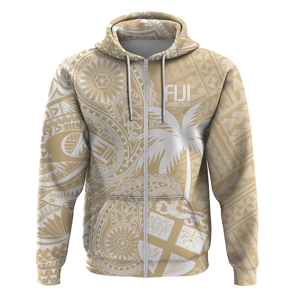 Custom Indo Fijians Zip Hoodie Fiji ke Hindustani Polyneisan Paisley Beige Style