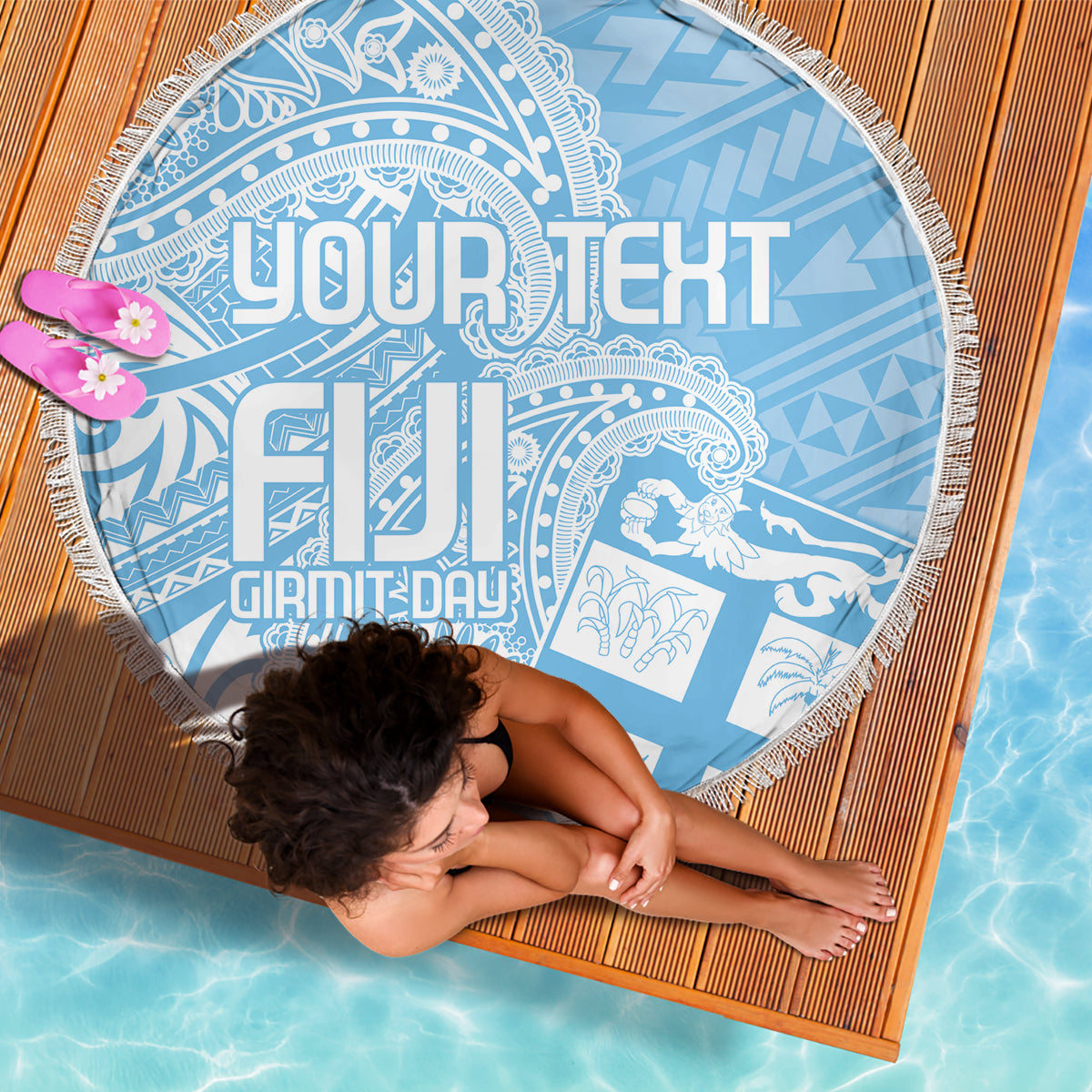 Custom Indo Fijians Beach Blanket Fiji ke Hindustani Polyneisan Paisley Blue Style