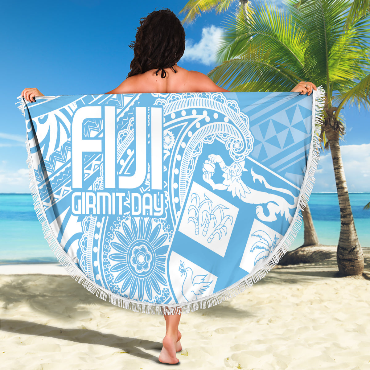 Custom Indo Fijians Beach Blanket Fiji ke Hindustani Polyneisan Paisley Blue Style
