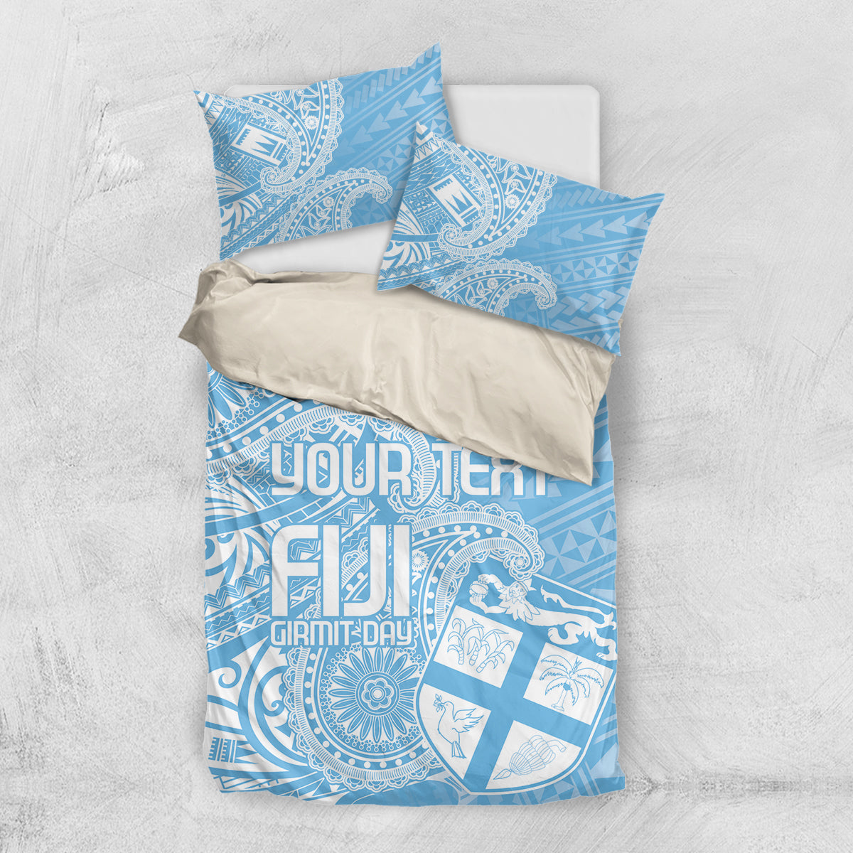 Custom Indo Fijians Bedding Set Fiji ke Hindustani Polyneisan Paisley Blue Style