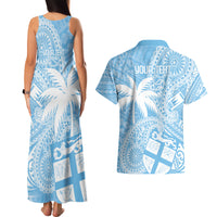 Custom Indo Fijians Couples Matching Tank Maxi Dress and Hawaiian Shirt Fiji ke Hindustani Polyneisan Paisley Blue Style