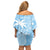 Custom Indo Fijians Family Matching Off Shoulder Short Dress and Hawaiian Shirt Fiji ke Hindustani Polyneisan Paisley Blue Style