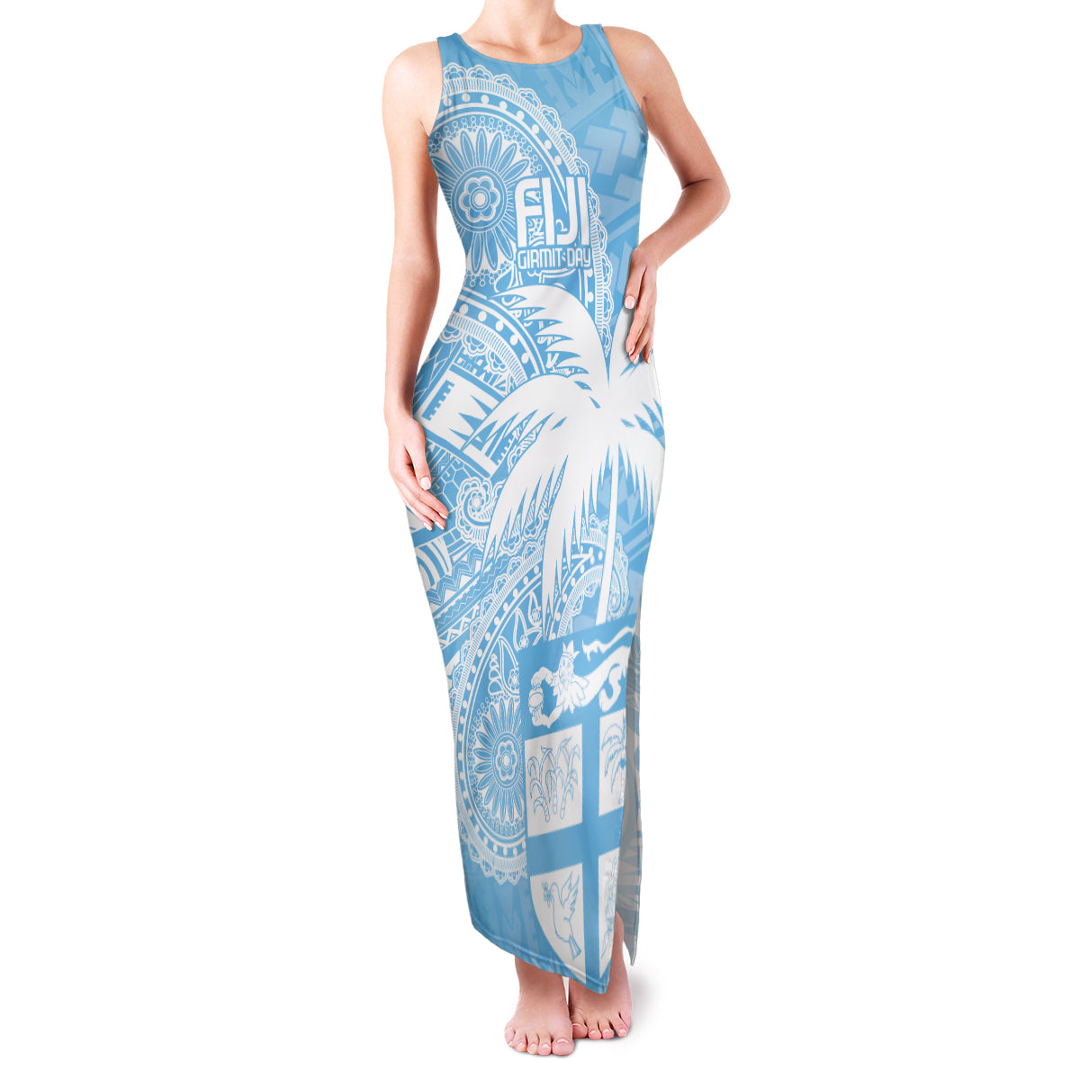 Custom Indo Fijians Family Matching Tank Maxi Dress and Hawaiian Shirt Fiji ke Hindustani Polyneisan Paisley Blue Style