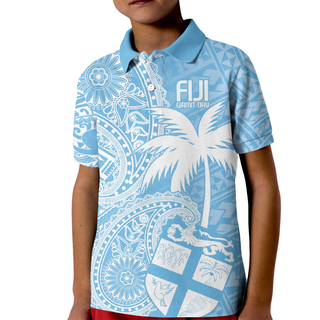 Custom Indo Fijians Kid Polo Shirt Fiji ke Hindustani Polyneisan Paisley Blue Style