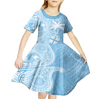 Custom Indo Fijians Kid Short Sleeve Dress Fiji ke Hindustani Polyneisan Paisley Blue Style