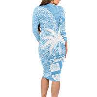 Custom Indo Fijians Long Sleeve Bodycon Dress Fiji ke Hindustani Polyneisan Paisley Blue Style LT9 - Polynesian Pride