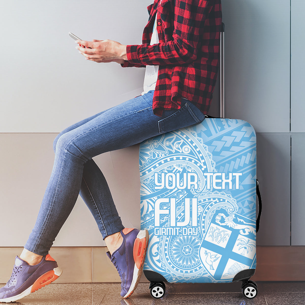Custom Indo Fijians Luggage Cover Fiji ke Hindustani Polyneisan Paisley Blue Style