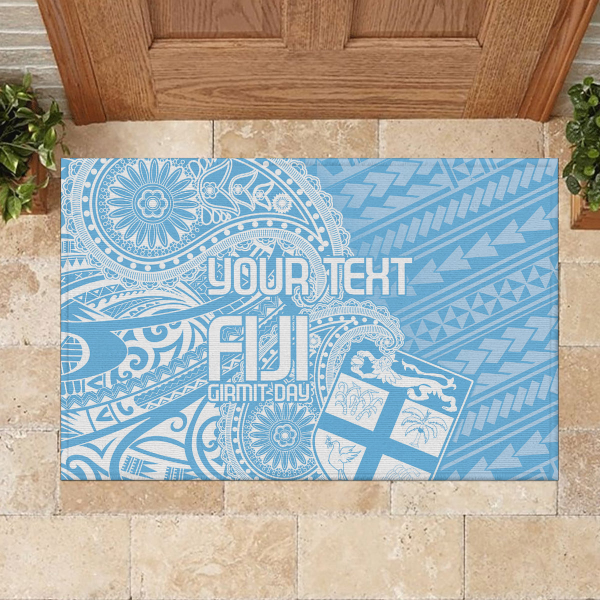 Custom Indo Fijians Rubber Doormat Fiji ke Hindustani Polyneisan Paisley Blue Style