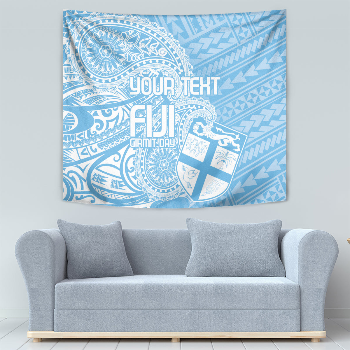 Custom Indo Fijians Tapestry Fiji ke Hindustani Polyneisan Paisley Blue Style