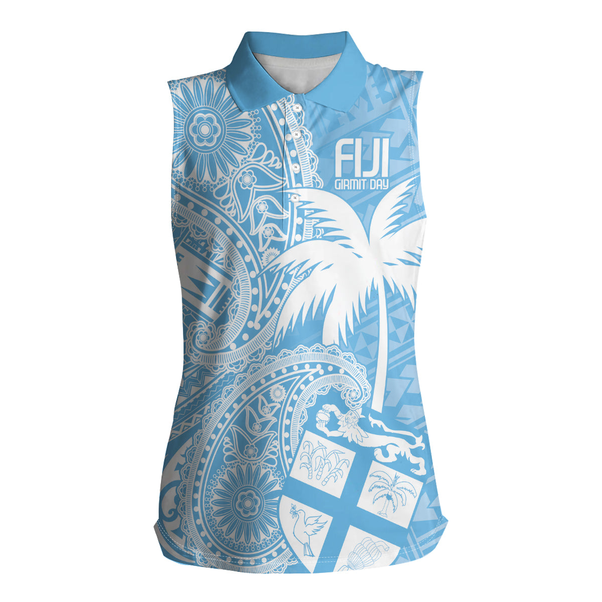 Custom Indo Fijians Women Sleeveless Polo Shirt Fiji ke Hindustani Polyneisan Paisley Blue Style LT9 Female Blue - Polynesian Pride
