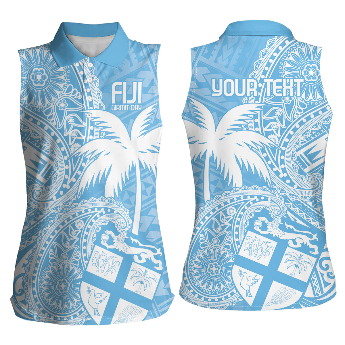 Custom Indo Fijians Women Sleeveless Polo Shirt Fiji ke Hindustani Polyneisan Paisley Blue Style LT9 - Polynesian Pride