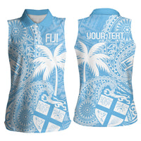 Custom Indo Fijians Women Sleeveless Polo Shirt Fiji ke Hindustani Polyneisan Paisley Blue Style LT9 - Polynesian Pride
