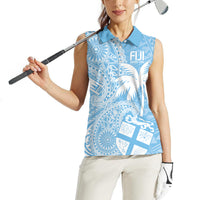 Custom Indo Fijians Women Sleeveless Polo Shirt Fiji ke Hindustani Polyneisan Paisley Blue Style LT9 - Polynesian Pride