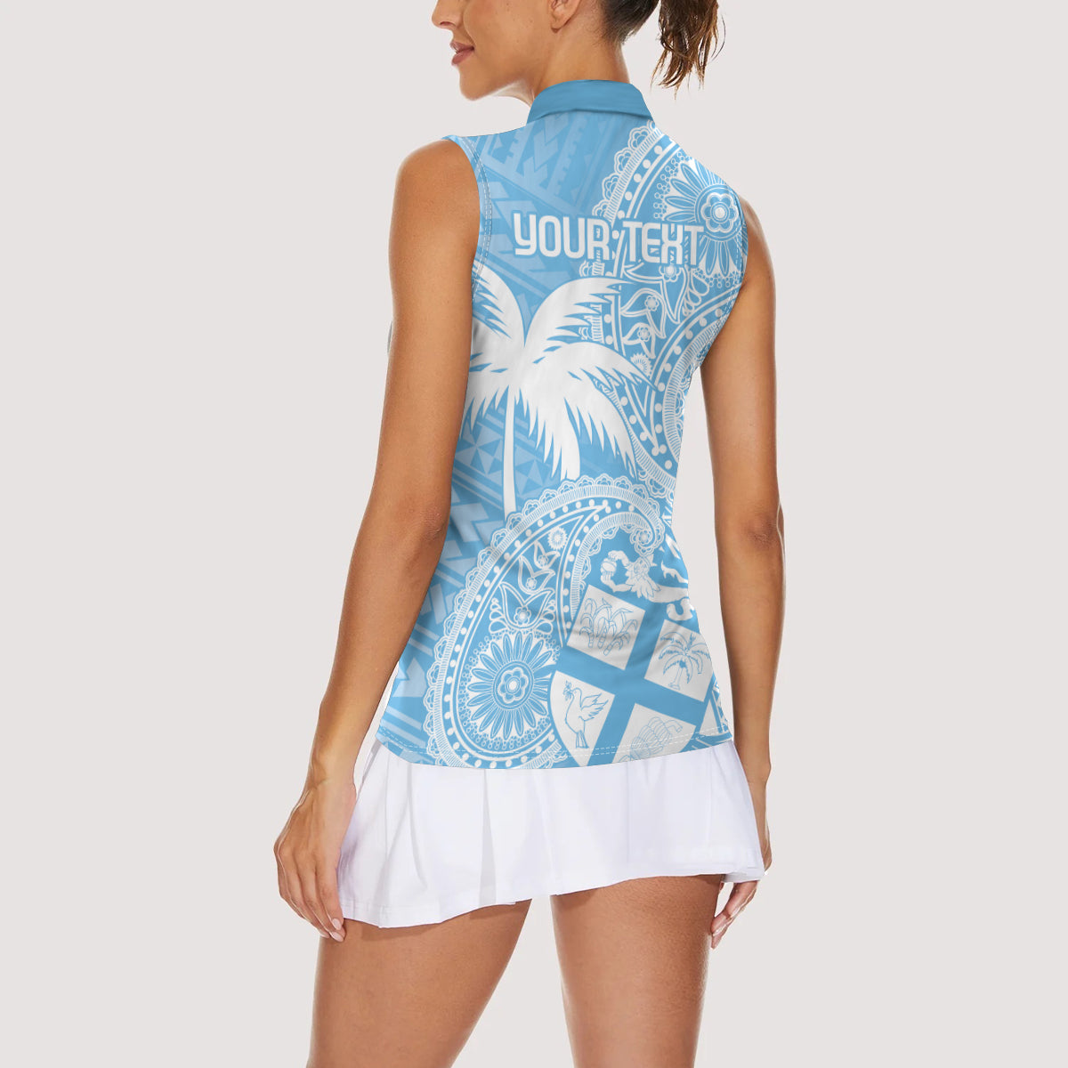 Custom Indo Fijians Women Sleeveless Polo Shirt Fiji ke Hindustani Polyneisan Paisley Blue Style LT9 - Polynesian Pride