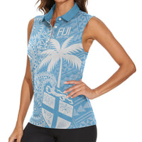 Custom Indo Fijians Women Sleeveless Polo Shirt Fiji ke Hindustani Polyneisan Paisley Blue Style LT9 - Polynesian Pride