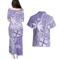 Custom Indo Fijians Couples Matching Puletasi and Hawaiian Shirt Fiji ke Hindustani Polyneisan Paisley Purple Style