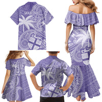 Custom Indo Fijians Family Matching Mermaid Dress and Hawaiian Shirt Fiji ke Hindustani Polyneisan Paisley Purple Style