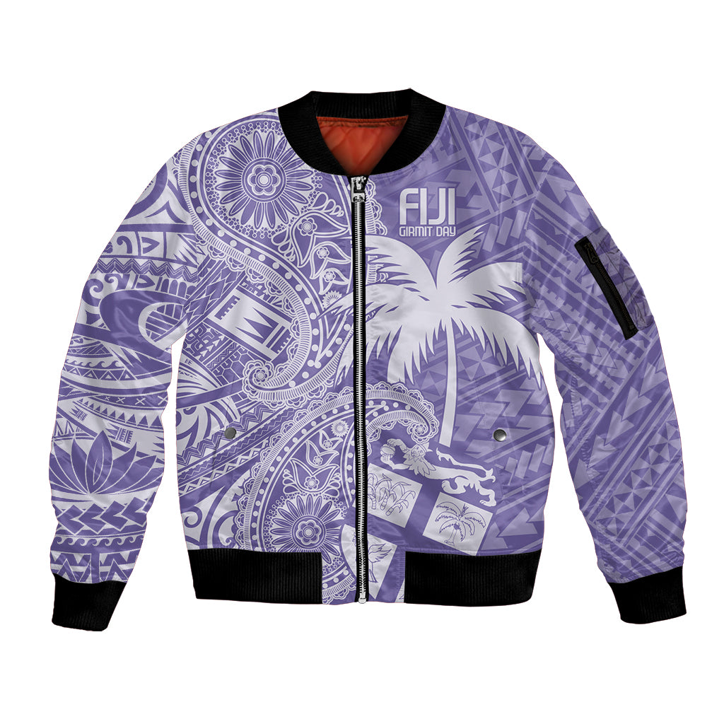 Custom Indo Fijians Sleeve Zip Bomber Jacket Fiji ke Hindustani Polyneisan Paisley Purple Style