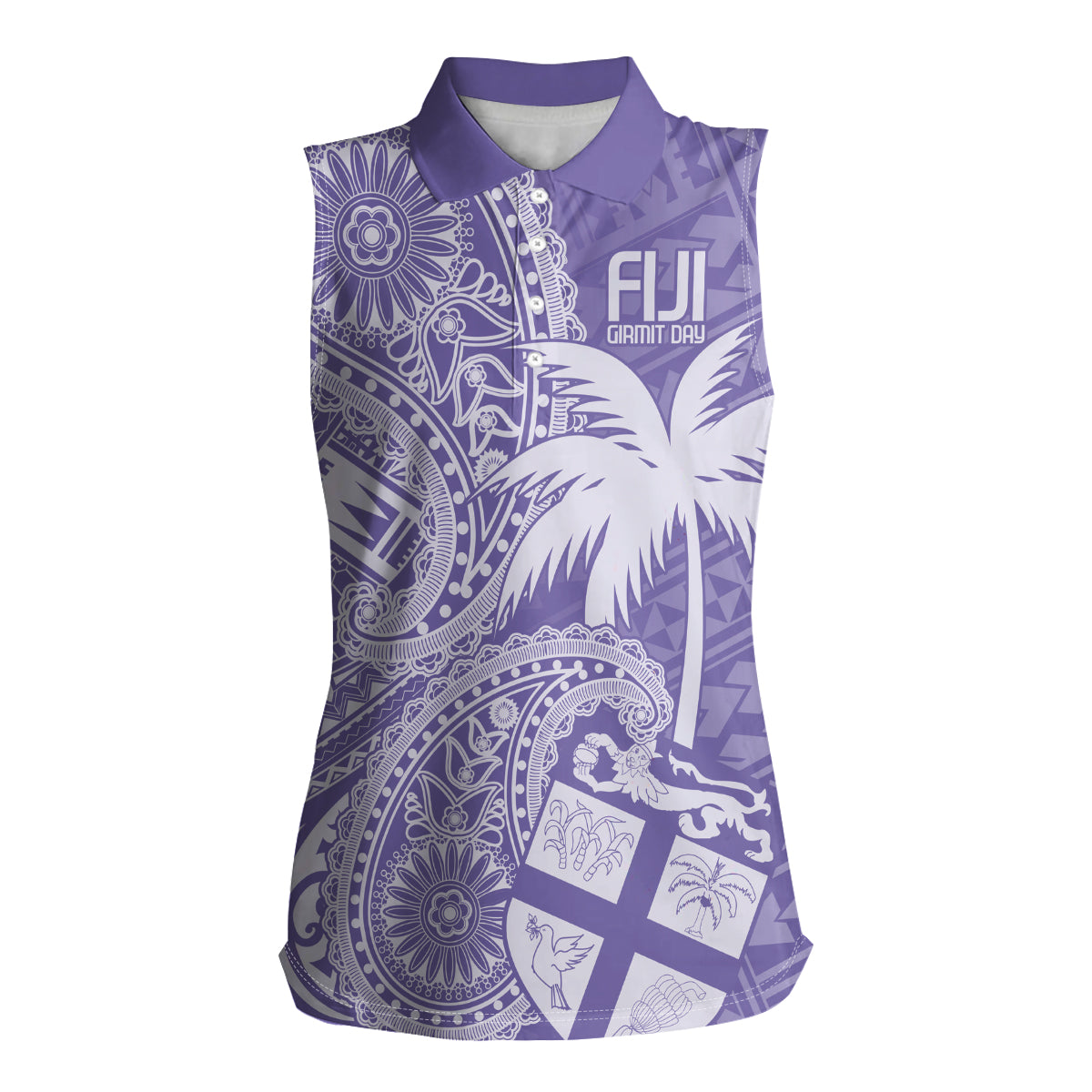 Custom Indo Fijians Women Sleeveless Polo Shirt Fiji ke Hindustani Polyneisan Paisley Purple Style