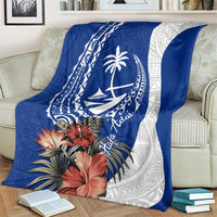 Blue Guam Hafa Adai Blanket Tropical Flowers with Polynesian Pattern