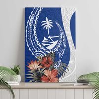 Blue Guam Hafa Adai Canvas Wall Art Tropical Flowers with Polynesian Pattern