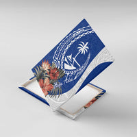 Blue Guam Hafa Adai Canvas Wall Art Tropical Flowers with Polynesian Pattern