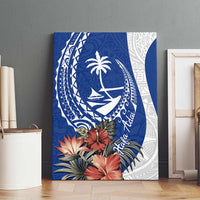 Blue Guam Hafa Adai Canvas Wall Art Tropical Flowers with Polynesian Pattern