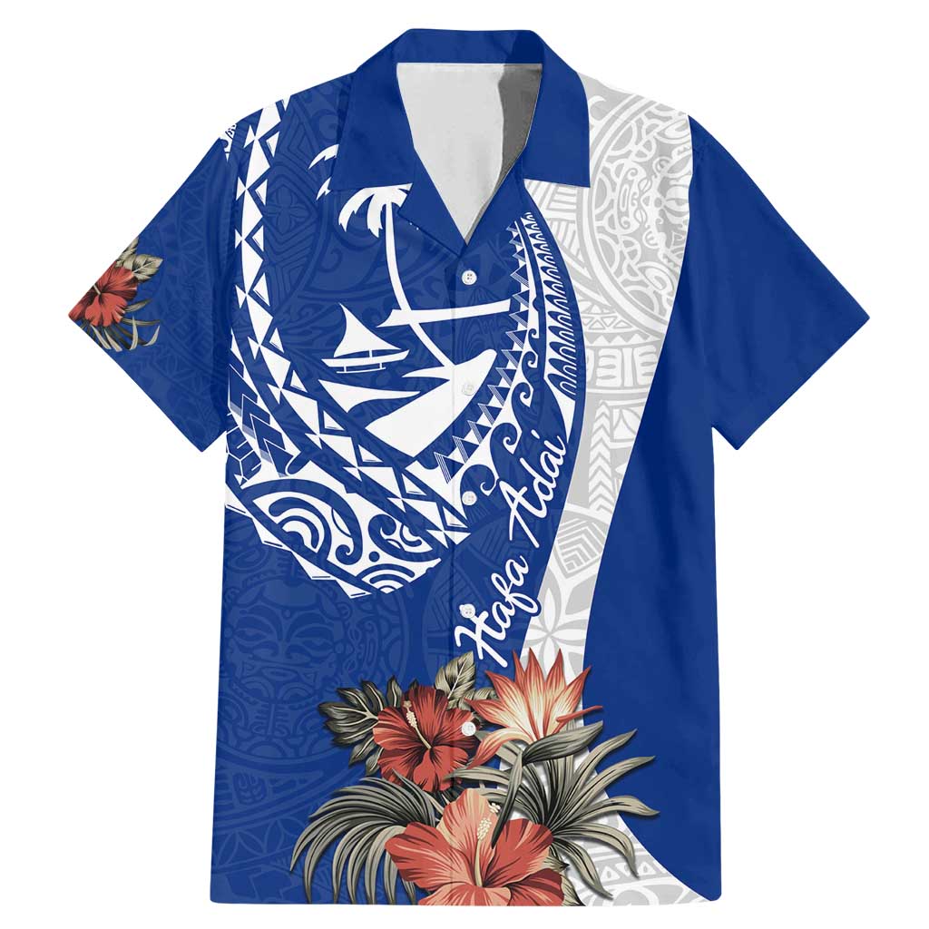 Blue Guam Hafa Adai Family Matching Mermaid Dress and Hawaiian Shirt Tropical Flowers with Polynesian Pattern
