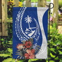 Blue Guam Hafa Adai Garden Flag Tropical Flowers with Polynesian Pattern