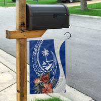 Blue Guam Hafa Adai Garden Flag Tropical Flowers with Polynesian Pattern