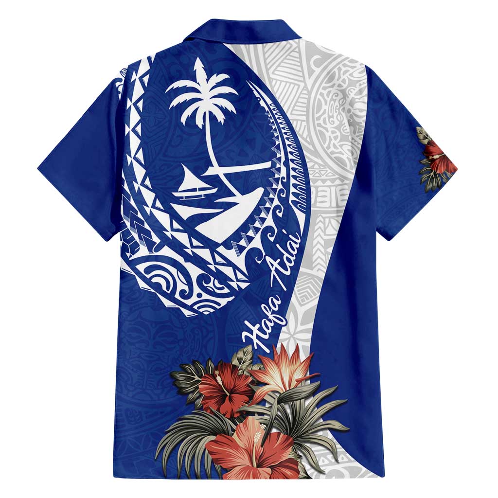 Blue Guam Hafa Adai Hawaiian Shirt Tropical Flowers with Polynesian Pattern