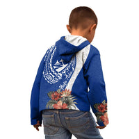Blue Guam Hafa Adai Kid Hoodie Tropical Flowers with Polynesian Pattern