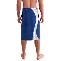 Blue Guam Hafa Adai Lavalava Tropical Flowers with Polynesian Pattern