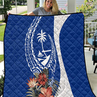 Blue Guam Hafa Adai Quilt Tropical Flowers with Polynesian Pattern