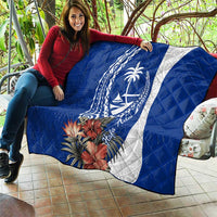 Blue Guam Hafa Adai Quilt Tropical Flowers with Polynesian Pattern