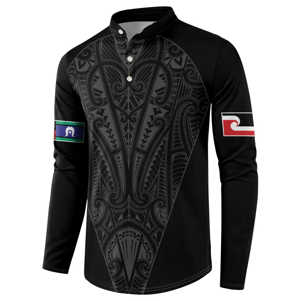 Queensland Maori Rugby Nga Hau e Wha Button Sweatshirt Black Motif