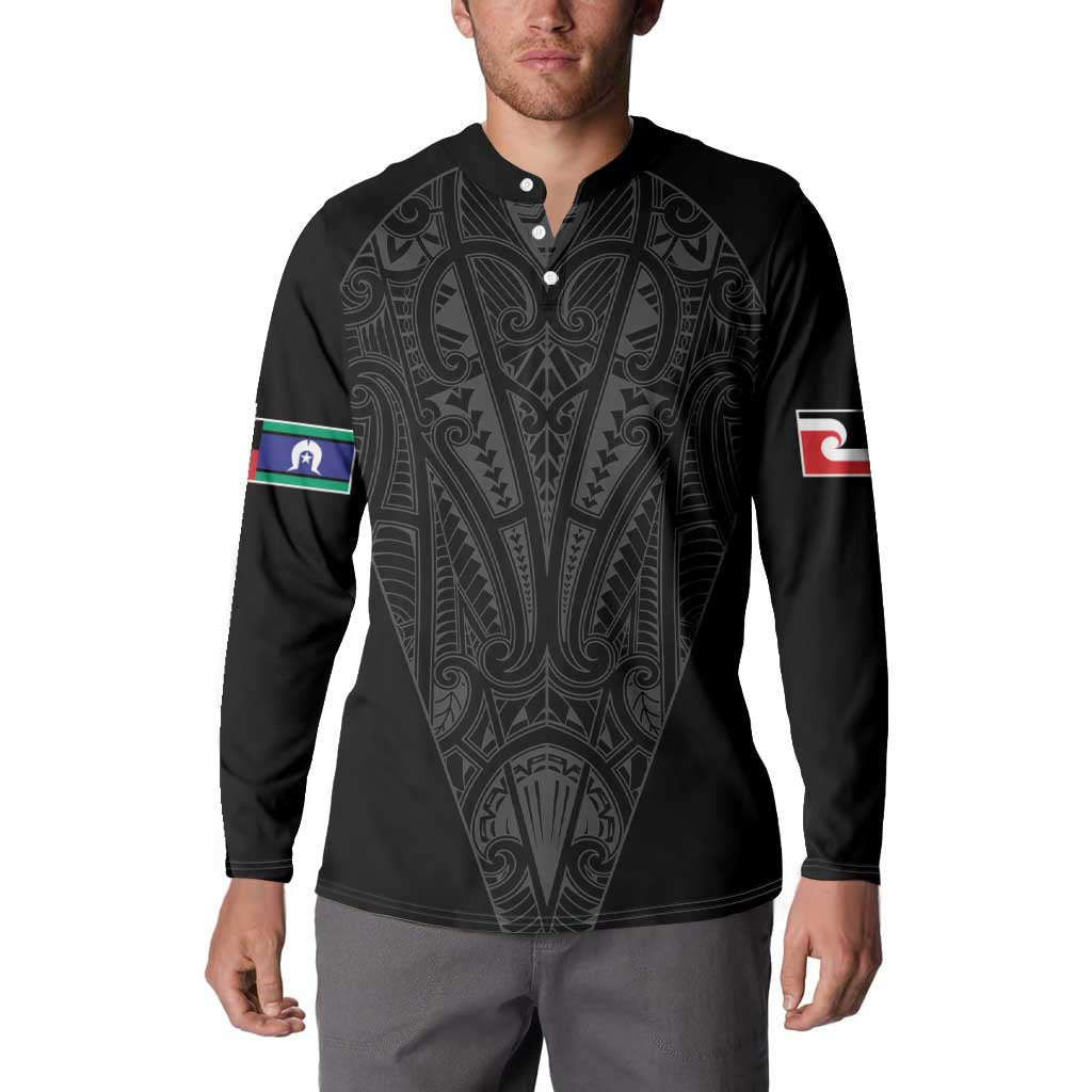 Queensland Maori Rugby Nga Hau e Wha Button Sweatshirt Black Motif
