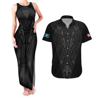 Queensland Maori Rugby Nga Hau e Wha Couples Matching Tank Maxi Dress and Hawaiian Shirt Black Motif LT9 Black - Polynesian Pride