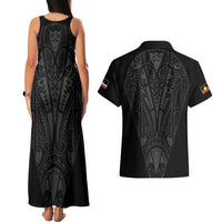 Queensland Maori Rugby Nga Hau e Wha Couples Matching Tank Maxi Dress and Hawaiian Shirt Black Motif LT9 - Polynesian Pride