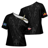 Queensland Maori Rugby Nga Hau e Wha Cross Shoulder Shirt Black Motif - Polynesian Pride