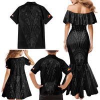 Queensland Maori Rugby Nga Hau e Wha Family Matching Mermaid Dress and Hawaiian Shirt Black Motif LT9 - Polynesian Pride