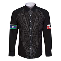 Queensland Maori Rugby Nga Hau e Wha Family Matching Mermaid Dress and Hawaiian Shirt Black Motif LT9 Dad's Shirt - Long Sleeve Black - Polynesian Pride