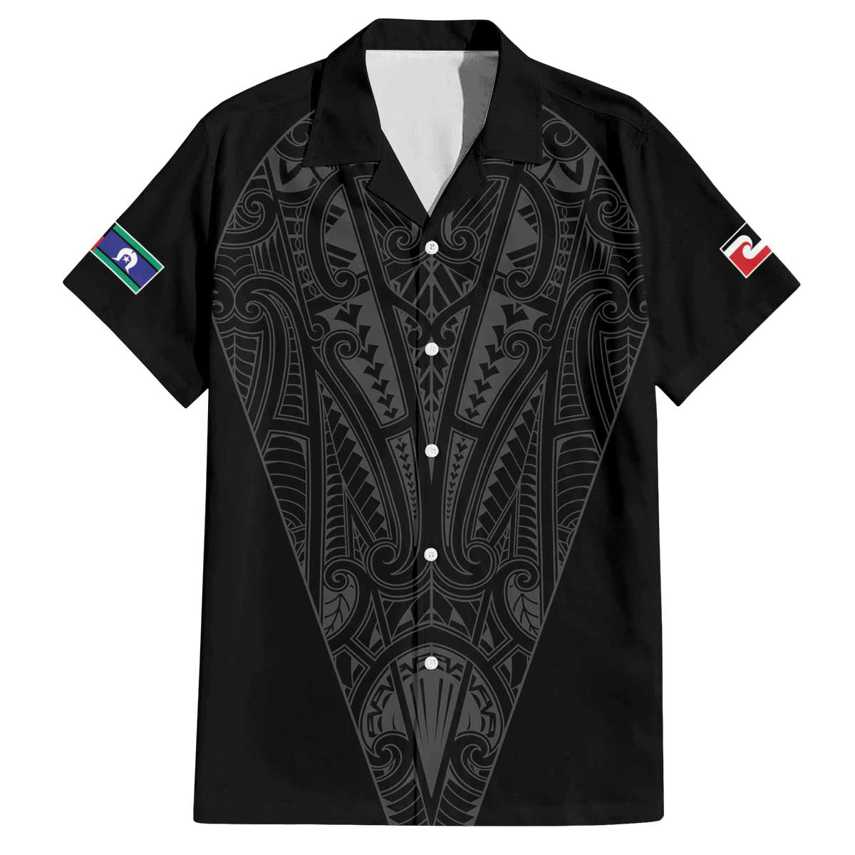 Queensland Maori Rugby Nga Hau e Wha Family Matching Off The Shoulder Long Sleeve Dress and Hawaiian Shirt Black Motif LT9 Dad's Shirt - Short Sleeve Black - Polynesian Pride