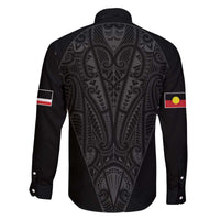 Queensland Maori Rugby Nga Hau e Wha Family Matching Off The Shoulder Long Sleeve Dress and Hawaiian Shirt Black Motif LT9 - Polynesian Pride