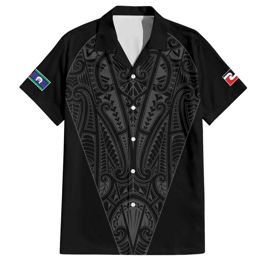 Queensland Maori Rugby Nga Hau e Wha Family Matching Off Shoulder Short Dress and Hawaiian Shirt Black Motif LT9 Dad's Shirt - Short Sleeve Black - Polynesian Pride
