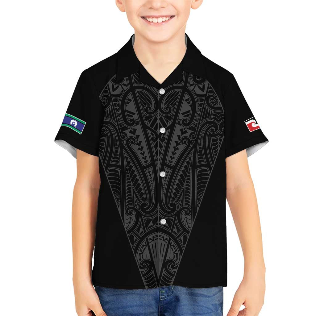Queensland Maori Rugby Nga Hau e Wha Family Matching Off Shoulder Short Dress and Hawaiian Shirt Black Motif LT9 Son's Shirt Black - Polynesian Pride