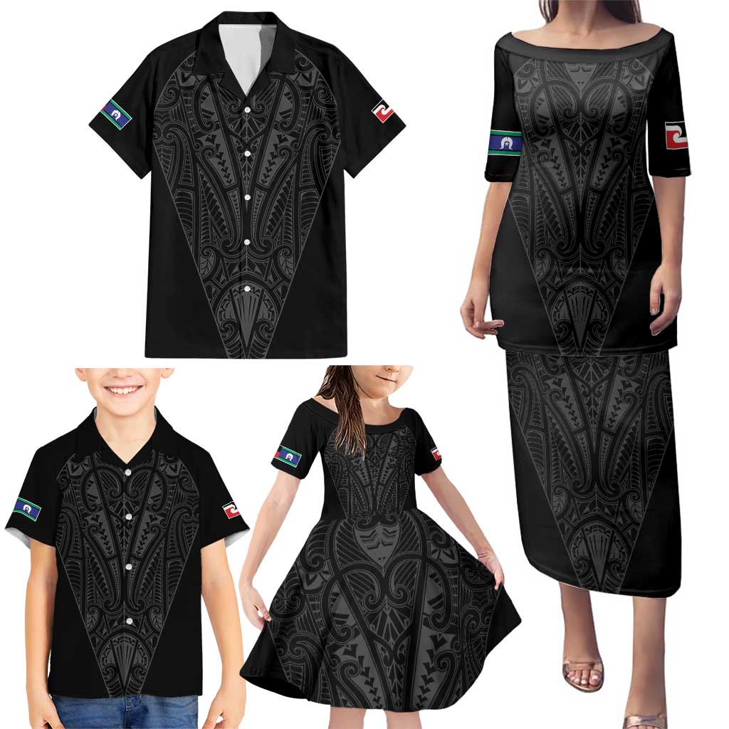 Queensland Maori Rugby Nga Hau e Wha Family Matching Puletasi and Hawaiian Shirt Black Motif