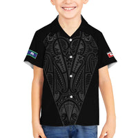 Queensland Maori Rugby Nga Hau e Wha Family Matching Puletasi and Hawaiian Shirt Black Motif LT9 Son's Shirt Black - Polynesian Pride